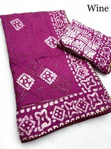 Sari en coton imprimé batik à sequins 6,30 m avec chemisier assorti à séchage rapide pour femme moderne, toutes saisons, tenue décontractée Diwali - Product Image 1