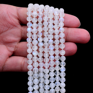 Piedras de luna blanca facetadas redondas de 6mm-7mm, piedras de luna arcoíris de fuego azul natural, piedras semipreciosas sueltas para joyería. - Product Image 3