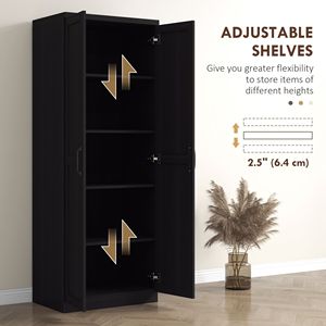 2-Door Freestanding <b>Kitchen</b> <b>Pantry</b> 63\" Cinnamon Black Wood Grain Cabinet with 2 Adjustable Shelves for Dining Room - Product Image 5