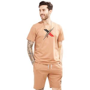 Ensemble T-shirt et short pour homme en tissu tricoté 100% coton respirant pour l'été, avec logo personnalisé imprimé par transfert thermique, taille plus - Product Image 2