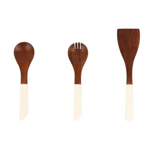 5 Piece Acacia Wood Utensil <b>Set</b> with White Handles Cooking Spoon Fork <b>Spatula</b> - Product Image 5