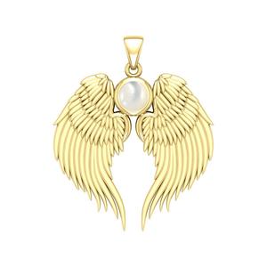 Pearl Guardian Angel Wing Birthstone Pendant Gold Plated with Round Pearl 3 cm Celestial Wing Charm <b>Necklace</b> Birthstone - Product Image 1