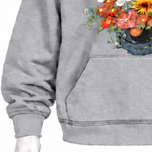 Sweat-shirt à capuche gris clair avec motif floral, coupe oversize, poche kangourou, décontracté, streetwear quotidien - Product Image 5