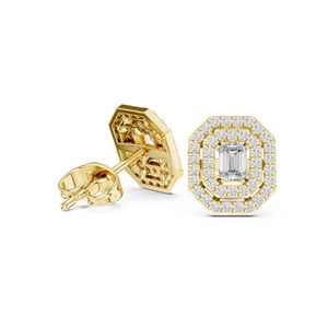 ต่างหูทองคำ 14K ทรงกลมประดับเพชรแล็บโกรว์สีมรกตสำหรับผู้หญิง |   เพชรที่เพิ่งเพาะเลี้ยง - Product Image 6