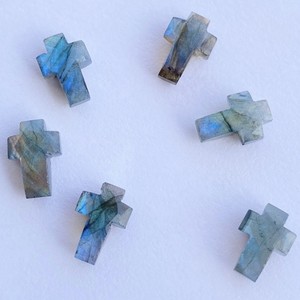 Mysterious Gems Natural Labradorite Cross Shape Gemstone | Hand Carved Labradorite Cross <b>Beads</b> | Blue Flash Healing <b>Crystal</b> - Product Image 3