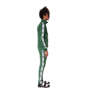 <b>Men's</b> Green Solid Eco-Friendly Quick Dry Tracksuit Full Sleeve <b>Turtleneck</b> Zipper Sporty Jogging Pants <b>White</b> Side Stripes 100% - Product Image 2