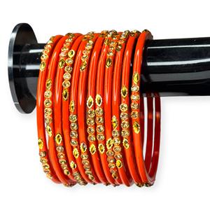 Bracelets en verre orange plaqués or avec perles d'imitation taille ovale, collection pour mariages et événements traditionnels, prix de gros - Product Image 1