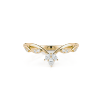 Bague double en or massif 10K 14K 18K avec diamants de laboratoire taille marquise et ronds, sertis en grappe minimaliste à griffes en chevron, couleur DEF, clarté VSVVS