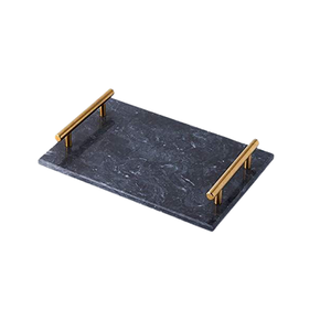 Admirable Design Marble Black Color <b>Tray</b> With <b>Gold</b> Metal Handles Restaurant Hotel Tableware Food <b>Serving</b> <b>Tray</b> - Product Image 1
