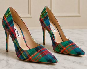 Zapatos de Tacón Alto con Plataforma y Diseño Escocés a Cuadros para Mujer, Zapatos de Tacón Alto con Punta en Pico para Boda, Zapatos de Fiesta de Alta Calidad - Product Image 1