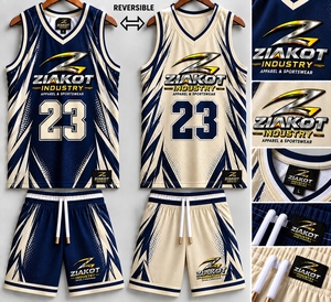 Venta al por Mayor Directa de Fábrica ZIAKOT INDUSTRY Conjunto de Baloncesto Personalizado Reversible Azul Marino de Doble Cara Sublimado - Product Image 1