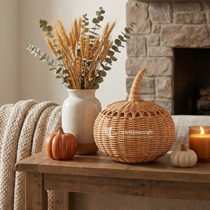 Handwoven Wicker Pumpkin <b>Lantern</b> Natural <b>Rattan</b> Hanging Shade Rustic Fall Decoration for Halloween and Thanksgiving - Product Image 5
