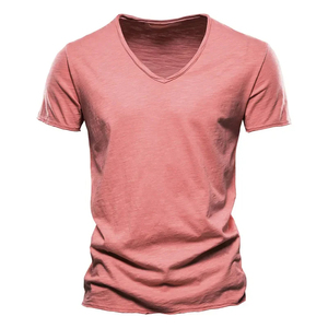 T-shirt col en V 100 % coton de qualité supérieure pour homme – Design tendance, coupe ajustée, manches courtes, motif uni tricoté - Product Image 2