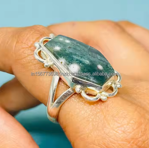 Anillo hecho a mano de plata 925 de alta calidad Green Ocean Jasper Anillo de regalo para mujer para aniversarios y fiestas - Product Image 1