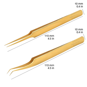 <b>Professional</b> Stainless Steel Anti-Magnetic Anti-Static Fiber Tip Eyelash Extension Tweezers Gold Color Volume Lash Tweezers - Product Image 2