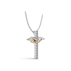 Collier pendentif croix religieuse en or 18 carats avec diamant de laboratoire, design aile de ruban bicolore, bijoux fins pour femme - Product Image 3
