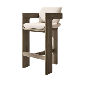 Chaise de bar d'extérieur moderne en teck massif avec siège rembourré et accoudoirs ouverts – Mobilier de luxe durable pour restaurants et cafés - Product Image 1
