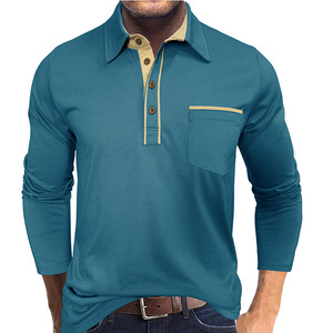 Camisa de manga larga de algodón peinado liso para hombre, con solapa y bolsillo, estilo casual con botones para uso diario. - Product Image 4