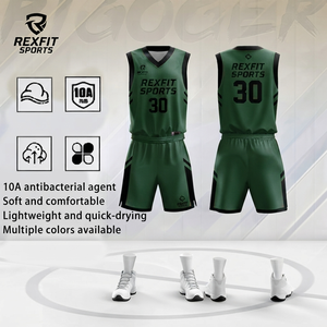 Ensemble de maillots de basket-ball personnalisés Rexfit Sports, sublimés, col en V, sans manches, unisexe, adulte, évacuation de l'humidité, toutes saisons - Product Image 2