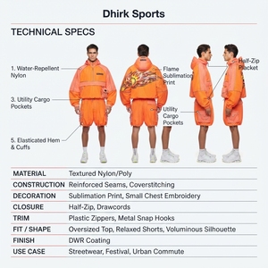 Custom Breathable Techwear <b>Men's</b> Anorak Tracksuit Set Nylon Windbreaker <b>Jacket</b> Front Logo Cargo Shorts Streetwear OEM ODM - Product Image 5