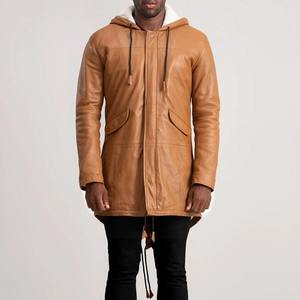 Chaqueta de Cuero Genuino para Hombre con Capucha, Abrigo Cálido de Invierno con Forro de Borrego, Ropa Exterior Casual de Moda para Motociclista, Personalizada OEM Moderna - Product Image 3
