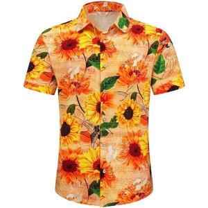 Chemises Hawaïennes Unisexe Décontractées à Motifs Floraux pour Hommes, Chemises Aloha Décontractées à Boutons, Chemises Hawaïennes Personnalisées à Motifs Tournesol pour Hommes - Product Image 1