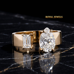 Gold Color Two Stone moissanite Diamond <b>Ring</b> Pear Cut Oval and Rectangular <b>Crystal</b> Wedding silver Jewelry - Product Image 4