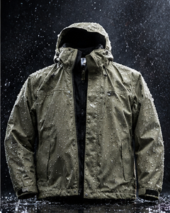 <b>Men's</b> Olive <b>Green</b> Hooded <b>Waterproof</b> Breathable Quick Dry <b>Jacket</b> PU Coated Casual Windbreaker Zipper Closure Regular Fit Front - Product Image 5