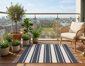 Striped Rectangle Outdoor Rug Flat Weave Non-Slip Modern Style Polypropylene <b>Mat</b> for Balcony and Patio - Product Image 2