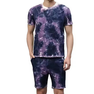 Men's Tie Dye Cotton 2-Piece <b>Set</b> Crew Neck T-Shirt Shorts Casual Summer Wear Breathable <b>Knitted</b> Sportswear - Product Image 3