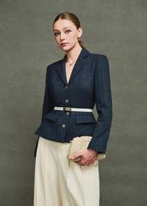 Blazer en laine tissée respirante pour femme Gentlemom, col en V, manches longues, simple boutonnage, broderie à la main, tenue de bureau et d'affaires - Product Image 1