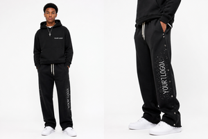OEM Custom Branding Rhinestone Tracksuit <b>Set</b> Side Button Jogger Oversized Pullover Hoodie Sweatpants Streetwear <b>Set</b> - Product Image 2