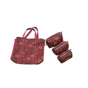 Indian Handmade Cotton Quilted Fabric Utility Pouches Tote Bags Combo Newest Zipper Open Beach Use Hand Machine Washable - Product Image 3