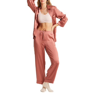 Elegante Conjunto de Bata y Pijama de Satén de Seda Vintage de 2 Piezas para Mujer, Vestido Largo de Noche con Patrón Liso y Encaje para Verano y Primavera - Product Image 2