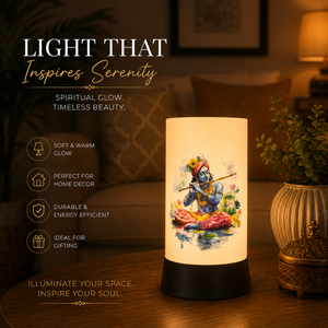 Lord Krishna Flute LED Table <b>Lamp</b> Colorful Spiritual Night Light Peacock <b>Feather</b> Design for Bedroom Temple Living Temple Room - Product Image 4