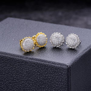 Elegant VVS Lab Grown Diamond 925 <b>Sterling</b> <b>Silver</b> Round <b>Stud</b> <b>Earrings</b> With Decorative Gold Tone Floral Edge Wholesale Jewelry - Product Image 1