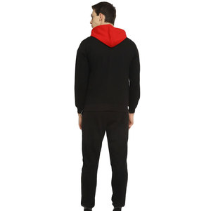 Men's Hooded Tracksuit <b>Set</b> Black Red Color Blocking Full Sleeve Casual Sweatshirt And Pants With Drawstring Closure - Product Image 3