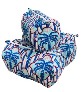 Cotton Indian Hand Block Printed Quilted <b>Small</b> Lightweight Foldable Durable Cosmetic Storage Utility Bag Set Zipper Closure (Set - Product Image 3