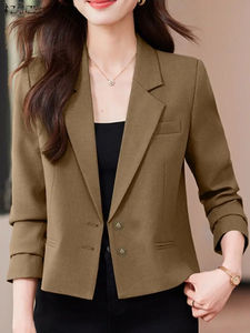 Blazer de color sólido para mujer, elegante, con solapa con muescas, manga larga, abotonado, para oficina, traje formal de negocios. - Product Image 3