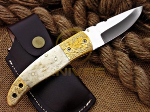 Premium <b>Bone</b> <b>Handle</b> Folding Hunting <b>Knife</b> Handmade Camping Survival Pocket <b>Knife</b> - Product Image 3