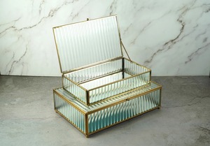 Antique Style Gold Metal Frame <b>Glass</b> <b>Jewelry</b> <b>Box</b> Elegant Trinket Storage Organizer Transparent Keepsake Display Case for Home - Product Image 6