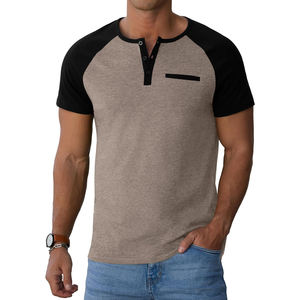 T-shirt à manches longues raglan personnalisé pour homme, en coton respirant, avec blocs de couleur contrastés, coupe ajustée, décontracté, avec poches et boutons - Product Image 5
