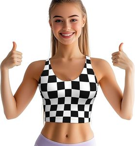 Brassières de sport pour femmes, légères, respirantes, extensibles dans quatre directions, à carreaux, sans coutures, avec soutien-gorge intégré, débardeurs longs sans armatures - Product Image 4