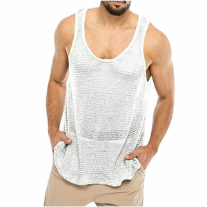 Breathable Eco-Friendly Anti-Pilling Hip Hop Print <b>Men</b> Gym <b>Singlet</b> Mesh Tank Top Washed Custom Design Red Button Quick Dry - Product Image 2