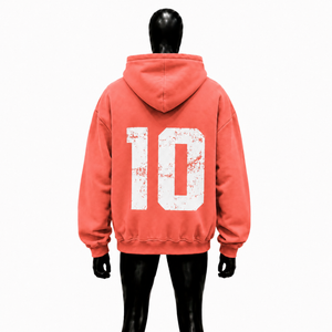 Sweat à capuche entièrement zippé rouge corail en molleton de coton épais de qualité supérieure, coupe oversize, style streetwear, unisexe, vierge, pour l'automne - Product Image 2
