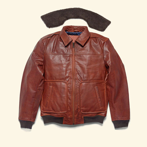 Chaqueta de Cuero con Peluche Marrón para Hombre, Nueva Chaqueta de Cuero Estilo Bomber, Chaqueta de Invierno con Cuello de Peluche - Product Image 2
