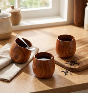 Tasses à thé en bois de qualité supérieure, classiques, écologiques, anti-fuite, durables, naturelles, pour lait, café, thé, avec soucoupes, logo personnalisé - Product Image 6