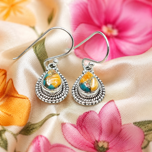 Boucles d'oreilles pendantes en argent sterling 925 pur, turquoise huître, style vintage bohème, faites à la main, bijoux en pierres précieuses, cadeau pour femme, maman - Product Image 5