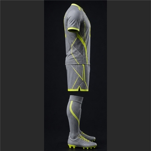 premium Quality Custom Men's Soccer Jersey Set Gray Neon Green Sublimated Moisture Wicking Short Sleeve <b>Athletic</b> Fit All Seasons - Product Image 3
