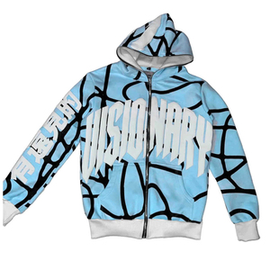 Sudadera con capucha y cremallera completa de felpa francesa, ligera, con logo personalizado estampado en relieve y diseño integral. - Product Image 3